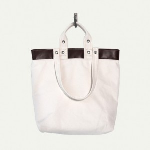 button tote natural canvas brown latigo 300x300 MAKR Leather Button Tote